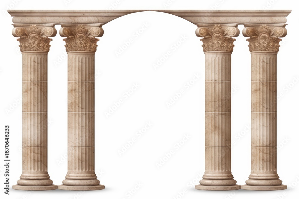 Naklejka premium Ancient marble archway featuring four fluted columns with ornate ionic capitals