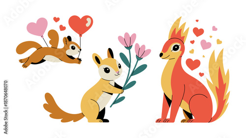Squirrels and the Art of Affection: A heartwarming illustration features three charming squirrels, each expressing love and affection in their own unique way.