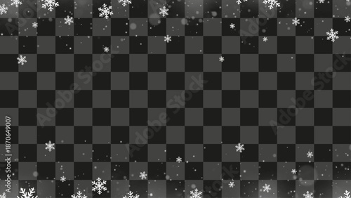 Winter themed vector featuring falling snowflakes on a transparent backdrop, perfect for overlaying designs with a festive, seasonal touch. Ideal for holiday cards and winter promotions.