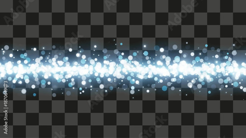 featuring a concentrated line of glowing light blue particles with bokeh effects, set against a transparent backdrop