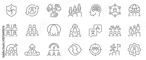 Line Icons Depicting Family Community Social Interactions and Protection.