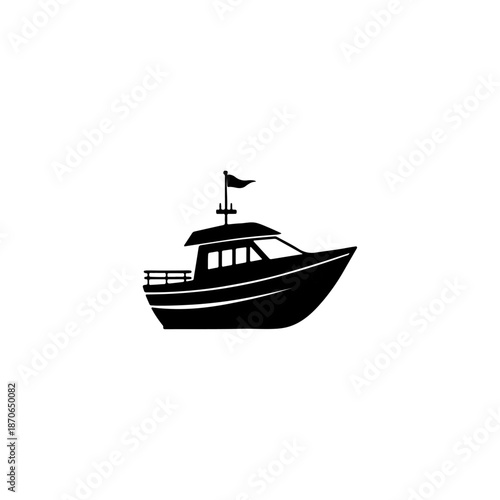 A stylized black silhouette icon representing a small motorboat or leisure vessel