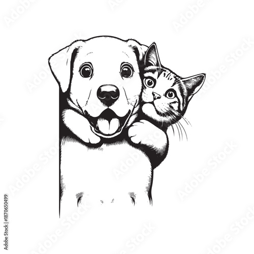 Happy dog and cat friendship illustration