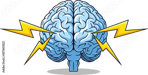 Human brain illustration with lightning bolts symbolizing creativity intelligence neuroscience energy power idea innovation concept isolated vector design