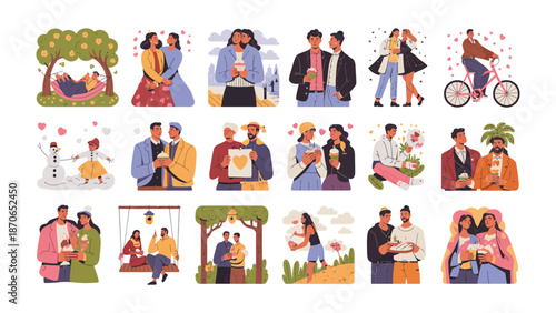 Love's Embrace: Collection of Couple Illustrations depicting the diverse moments in love, sharing affectionate gestures and life's simple joys. 