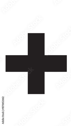 Minimalist black plus sign icon on white background for medical symbol design.