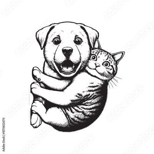 Happy dog and cat friendship illustration