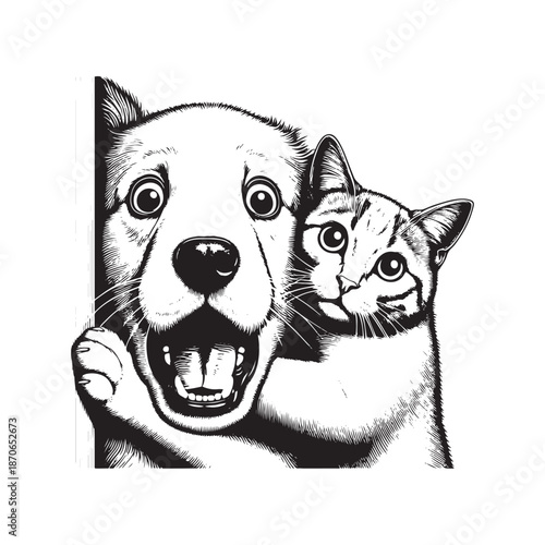 Happy dog and cat friendship illustration