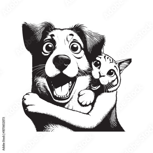 Happy dog and cat friendship illustration