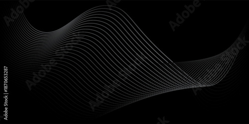 Black abstract background design. Modern wavy line pattern in monochrome colors. luxury