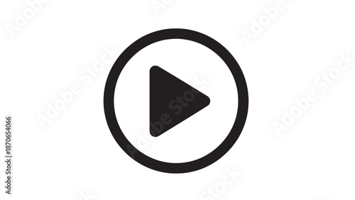 Circular play button icon inside a bold black ring on a white background.