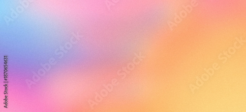 Abstract grainy gradient background with pastel pink, orange, yellow and blue tones, soft noise texture design