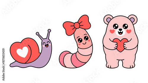 Adorable Cartoon Creatures: A charming collection of cartoon creatures radiating warmth and affection, designed to evoke feelings of happiness and tenderness.