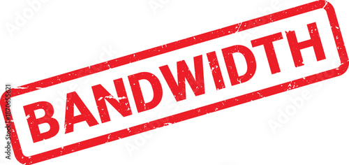 Distressed Red Bandwidth Stamp Angled Rectangle Seal on White Background, Technical Concept