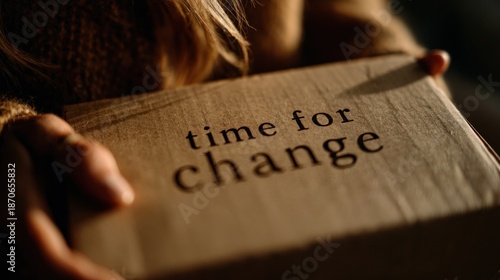 Holding a box with a message about making changes in life