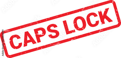 Red Distressed Caps Lock Rubber Stamp on a White Background, Diagonal View