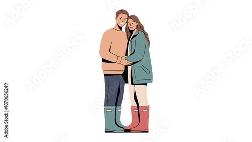 Couple's Embrace: a tender embrace. A couple stands close, their figures rendered in a minimalist style, the art conveys a sense of togetherness and affection.
