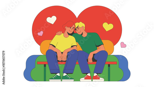 Love's Embrace: Two men sharing a tender moment, embraced within a heart-shaped backdrop, celebrating the beauty of love and acceptance. 