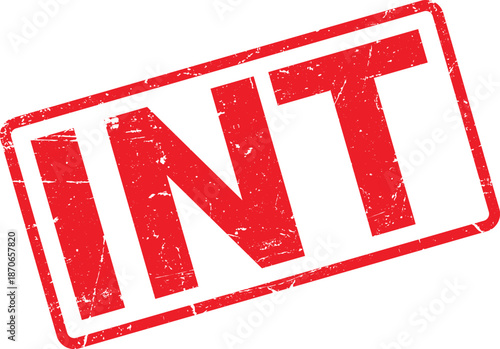 Red Distressed Rubber Stamp with the Word INT on White Background