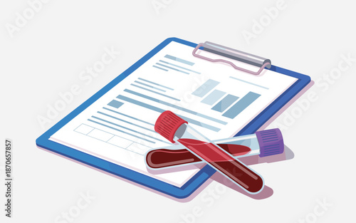 Medical report with blood test tubes on clipboard