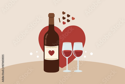 Valentine's Day wine illustration with heart and glasses