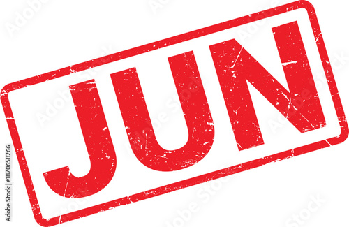 Red Distressed JUN Month Abbreviation Stamp Illustration on White Background Resource