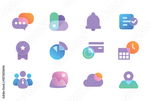 Set of Colorful Flat Business Productivity Icons Collection.