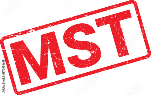 Distressed Red Rubber Stamp Imprint with Letters MST on a White Background