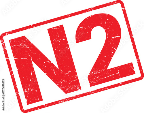 Red Distressed Stamp with Letter N and Number 2 on White Background Texture