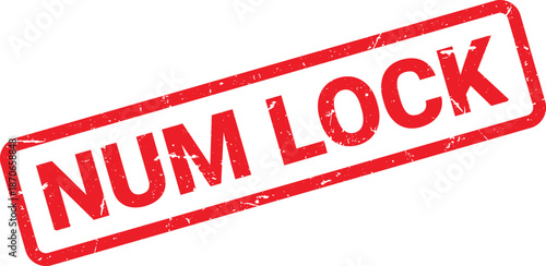Red Num Lock Stamp with Grunge Texture, Angled View on White Background for Design Assets