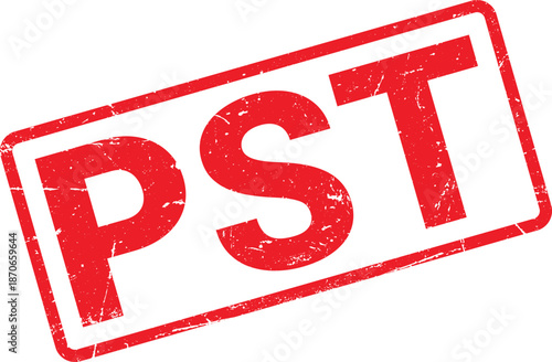 Red Distressed PST Stamp Pacific Standard Time Zone Designation on White Background