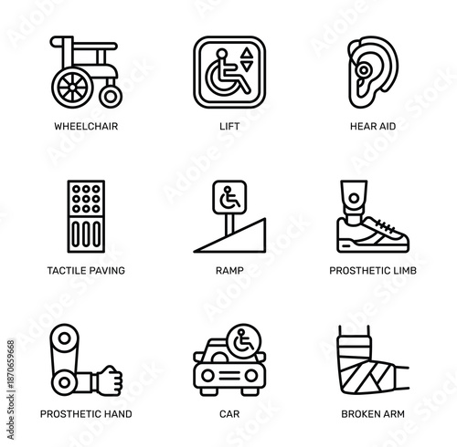 Set of Line Icons for Accessibility and Disability Aids.