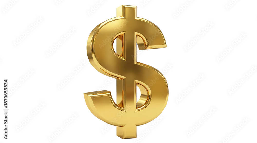 Obraz premium Golden Dollar Sign in Luxurious Shiny Finish with Bright Lighting on Isolated White Background for Finance Advertising