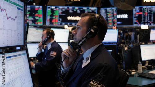Stock Market Traders in a Busy Trading Room.