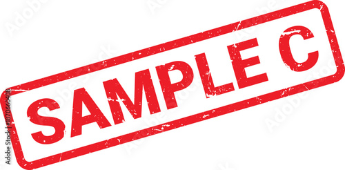 Red Distressed Sample C Stamp on White, Angled Perspective, Textured Edge