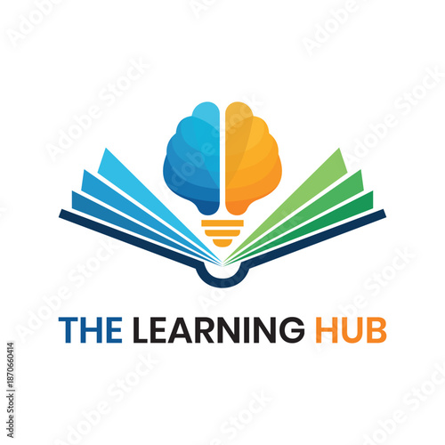 Professional Academic Institute Logo with Abstract Open Book and Brain, Minimal Flat Design Symbolizing Education, Scholarship, Authority, Research, and Academic Excellence