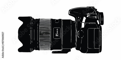 Vector flat style illustration of camera, Photo camera in flat style. Vector. design pattern collection set of professional DSLR photo camera body with zoom lens in various angles isolated white backg