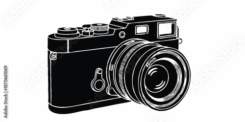 Vector flat style illustration of camera, Photo camera in flat style. Vector. design pattern collection set of professional DSLR photo camera body with zoom lens in various angles isolated white backg