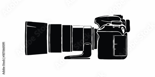 Vector flat style illustration of camera, Photo camera in flat style. Vector. design pattern collection set of professional DSLR photo camera body with zoom lens in various angles isolated white backg