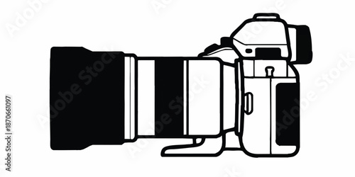Vector flat style illustration of camera, Photo camera in flat style. Vector. design pattern collection set of professional DSLR photo camera body with zoom lens in various angles isolated white backg