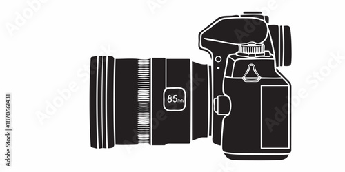 Vector flat style illustration of camera, Photo camera in flat style. Vector. design pattern collection set of professional DSLR photo camera body with zoom lens in various angles isolated white backg