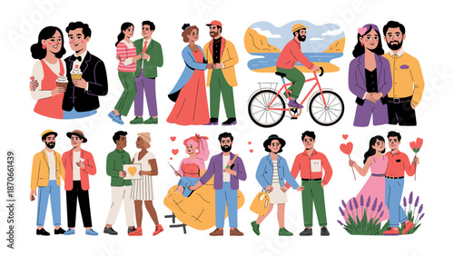 Love and Togetherness: A collection of various couples enjoying each other's company in various settings, exuding the warmth and depth of relationships.