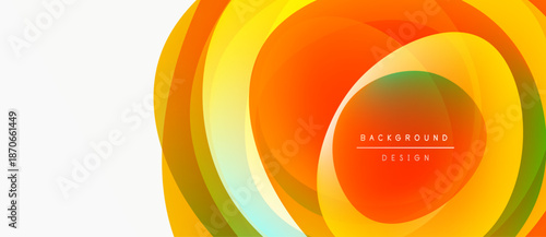 Abstract colorful layers create dynamic circular design. Orange, yellow, green hues blend smoothly. Modern background element.