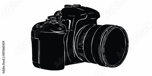 Vector flat style illustration of camera, Photo camera in flat style. Vector. design pattern collection set of professional DSLR photo camera body with zoom lens in various angles isolated white backg
