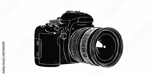 Vector flat style illustration of camera, Photo camera in flat style. Vector. design pattern collection set of professional DSLR photo camera body with zoom lens in various angles isolated white backg