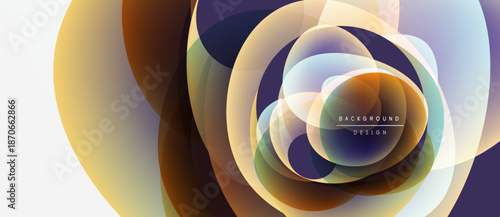 Abstract circular layers create dynamic visual effect. Colors blend, forming modern background design. Smooth gradients enhance depth.