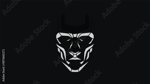 Geometric face art, minimalist design, dark background, abstract portrait, modern illustration, digital artwork.