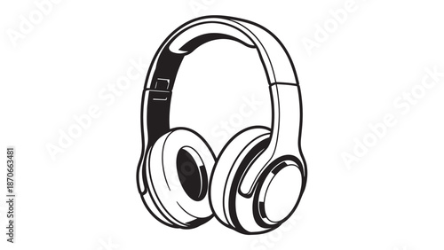 Line art illustration of over-ear headphones on white background.