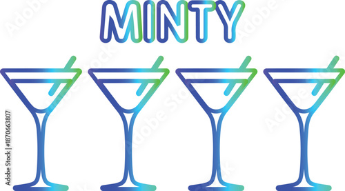 Four martini glasses, each filled with a green liquid. Each glass is uniquely designed