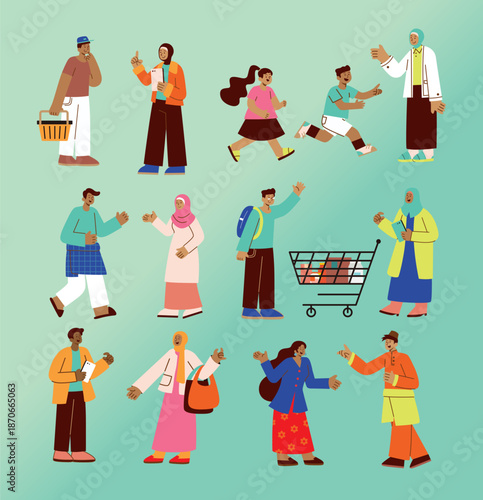 Corporate style illustration minimal Malay people set